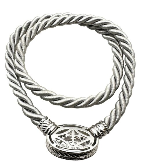 Judith Ripka Sterling Silver Pearl CZ Magnetic Pendant Grey Cord Necklace - Picture 3 of 3